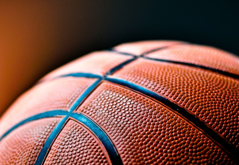 A close-up of the top of a basketball.