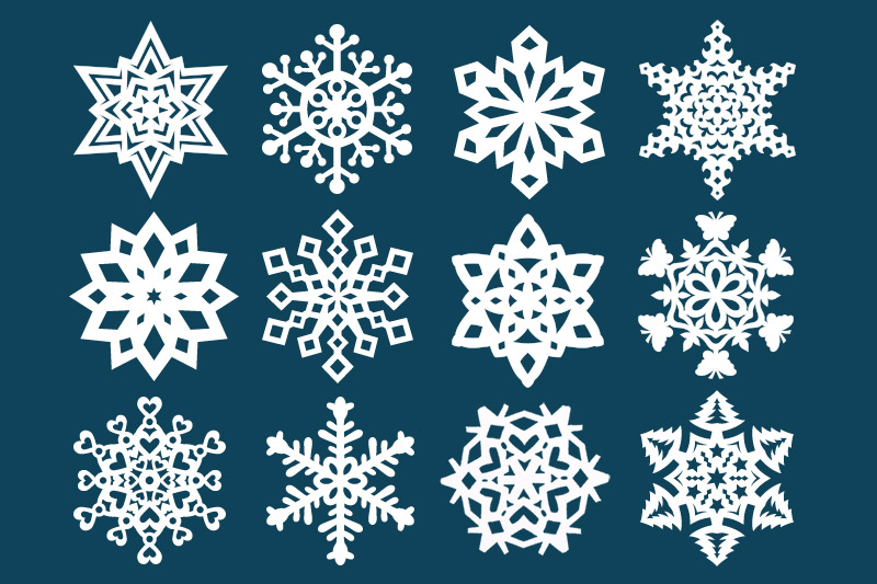 A variety of different shaped snowflakes